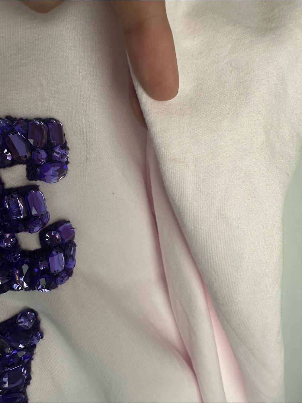 Queen of Sparkles Game Day Rhinestone Puff Sleeve Pink Purple Sweatshirt Medium - Picture 4 of 10